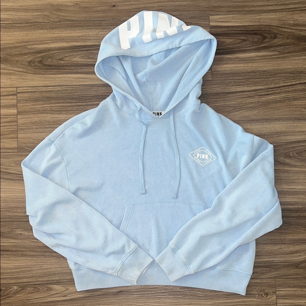 PINK Victoria's Secret Light Blue Logo Hoodie